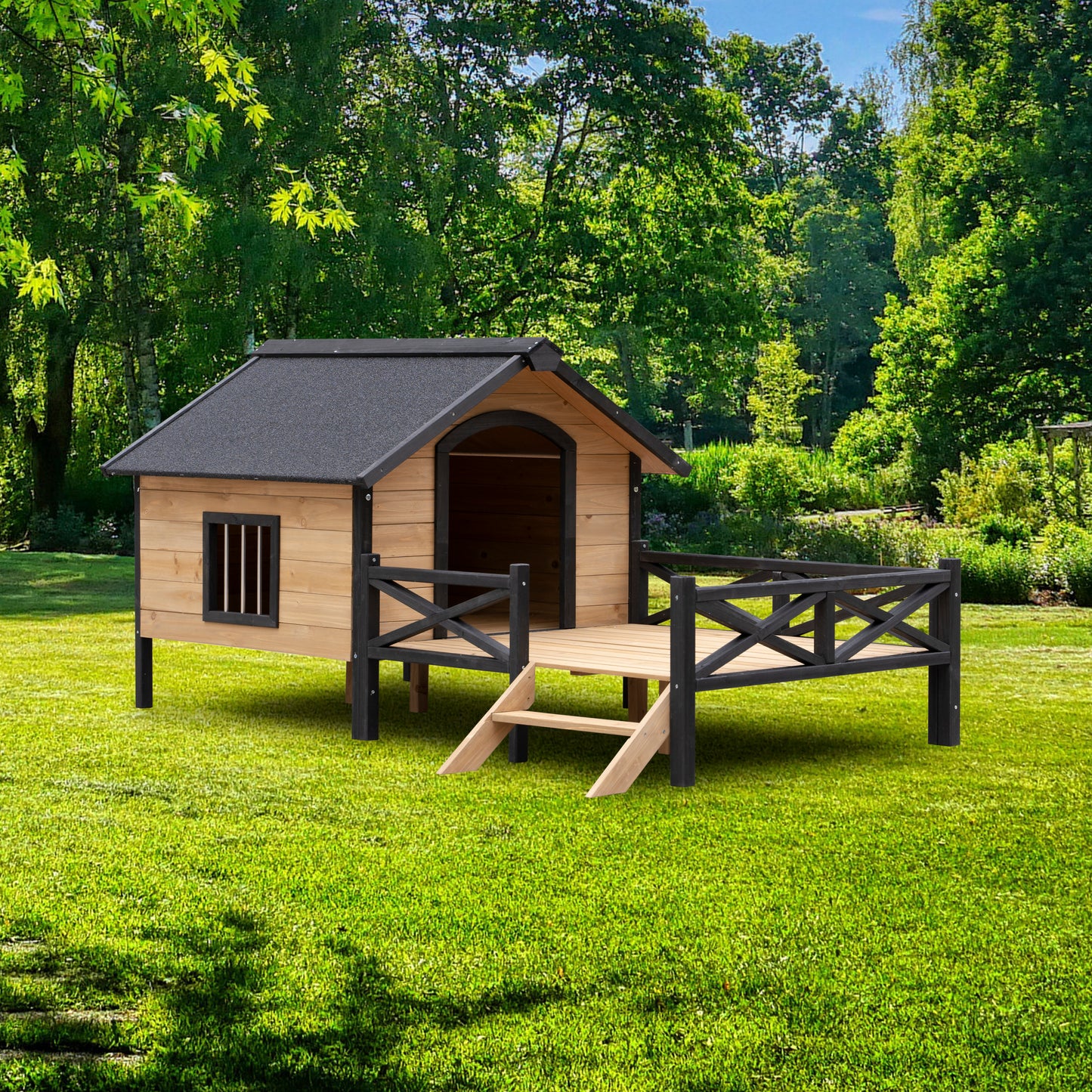 Outdoor Large Wooden Cabin House Style Wooden Dog Kennel with Porch