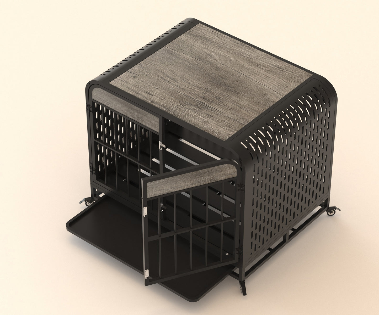 Heavy Duty Dog Crate Furniture Wooden Table Pet Dog Cage Kennel House Indoor Side End Table Decor with Removable Trays and Lockable Wheels for Small Dogs 33" Grey