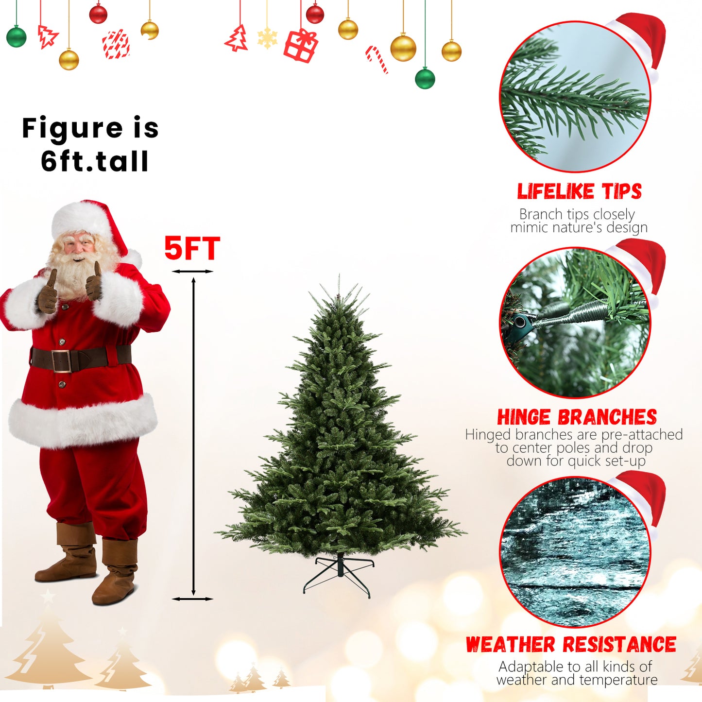 8FT Christmas Tree Simulate Nature Advanced Materials Premium Hinged Spruce Artificial Douglas Firs Tree, Christmas Holiday Party Atmosphere Decoration New Year Celebration PE+PVC Xmas Tree