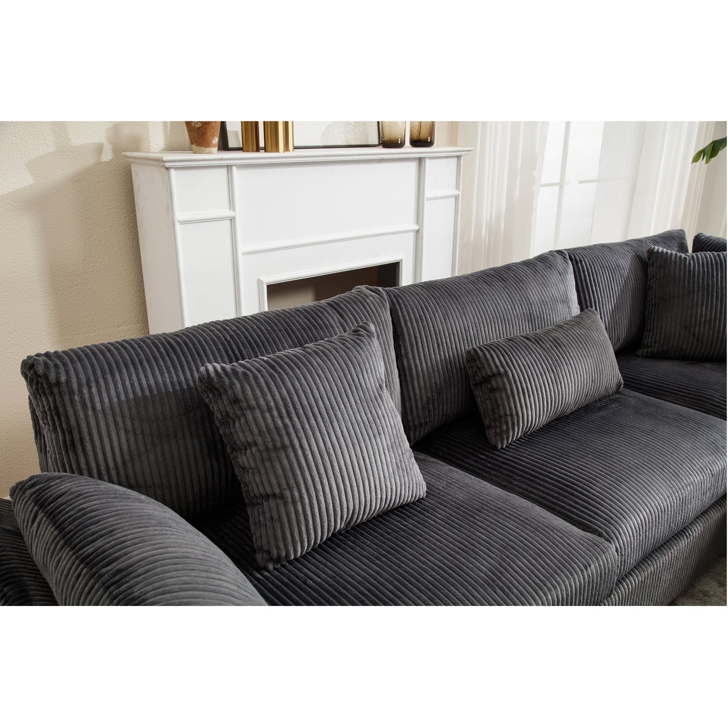 Oversized Modular Sectional Sofa Couches Set,Corduroy Upholstered Deep Seat Comfy Sofa for Living Room,Dark Gray