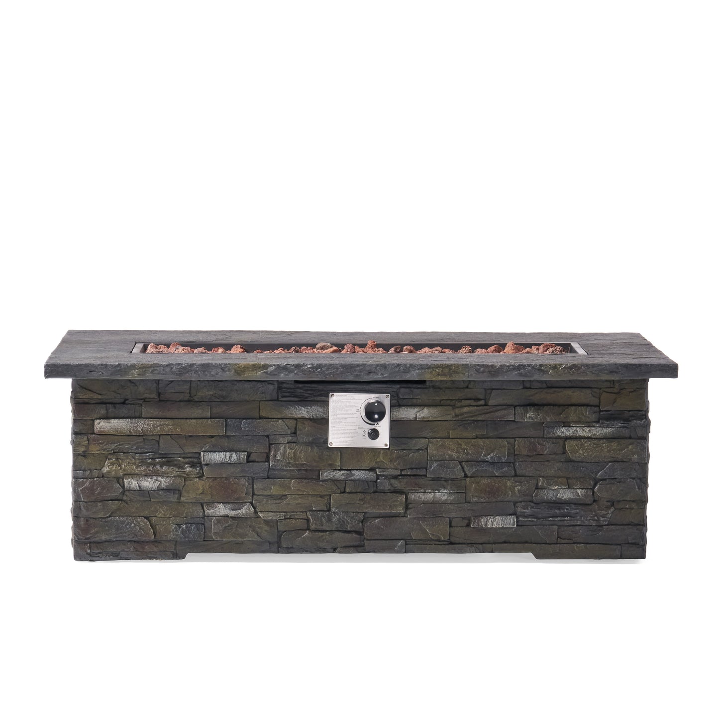 56" Outdoor 40,000 BTU Rectangular MgO Concrete Propane Fire Pit, Stone Pattern (Tank Cover not Included)