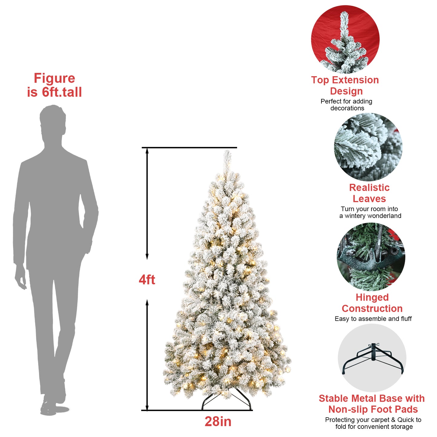 6FT Pre-lit Flocked Christmas Tree with 760 Memory Wire Tips – Effortlessly Fluffed, Perfectly Shaped, and Lit with 300 Warm  Incandescent Lights Bringing Lasting Elegance and Wase to Your Holiday