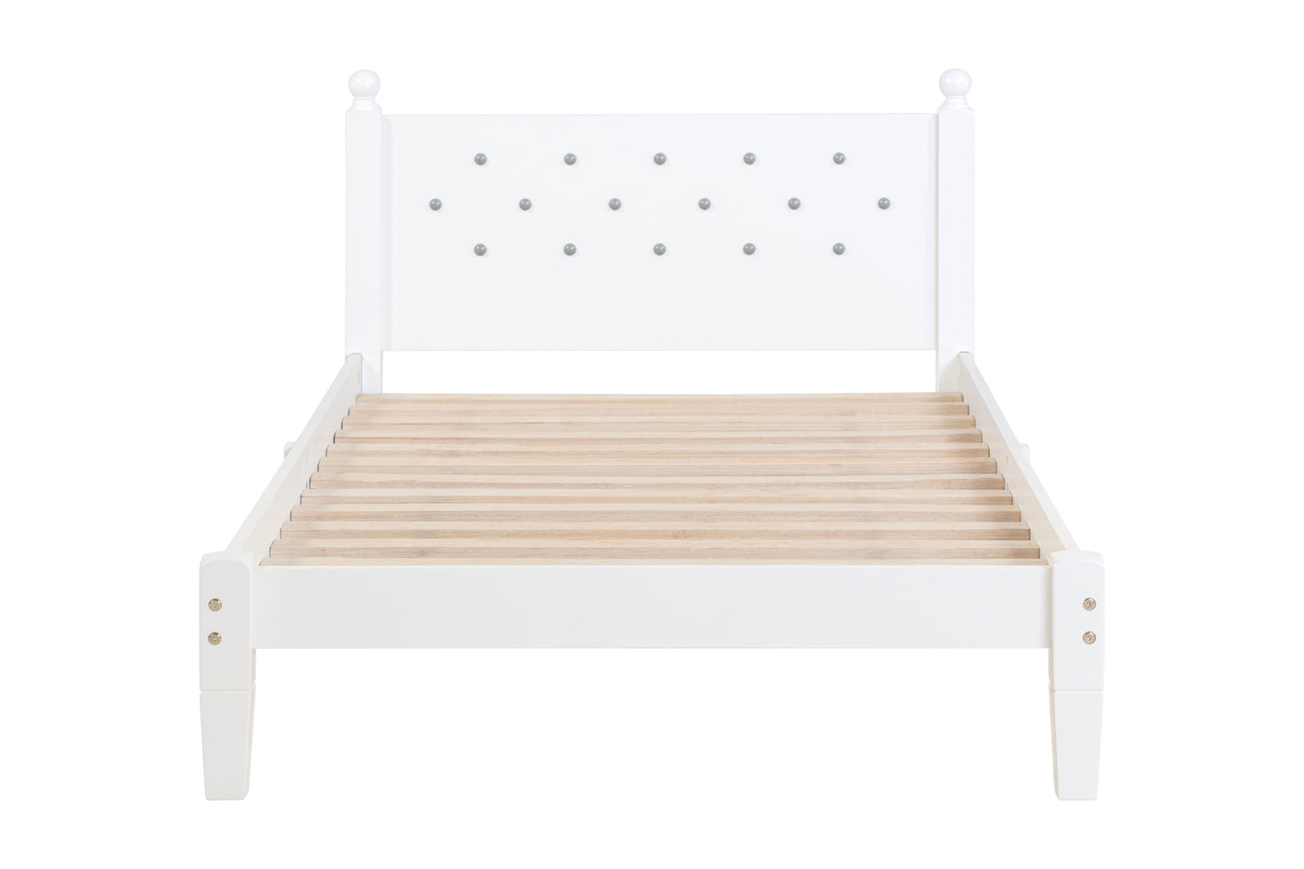 Twin Bed with Button-Decoration Headboard, with Bed Slats,White