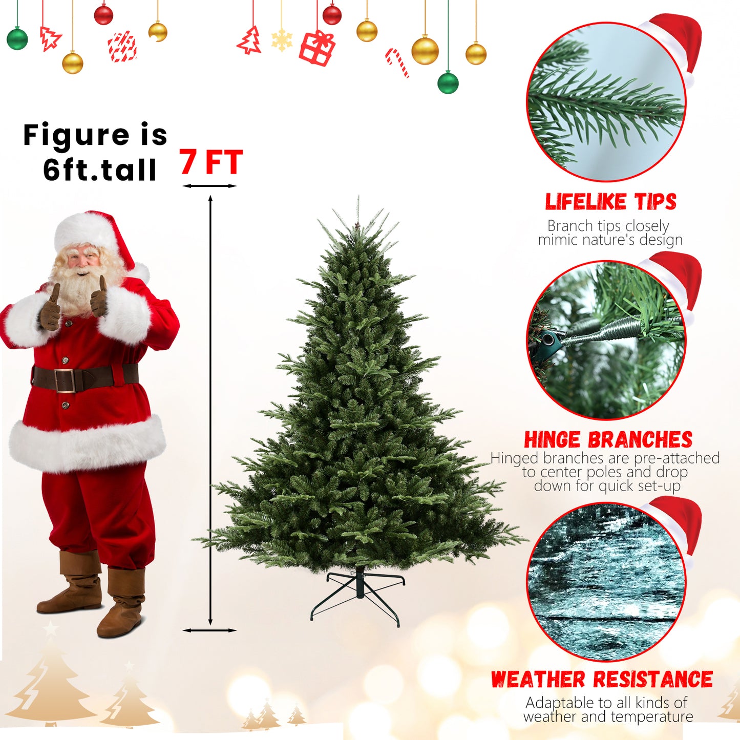 8FT Christmas Tree Simulate Nature Advanced Materials Premium Hinged Spruce Artificial Douglas Firs Tree, Christmas Holiday Party Atmosphere Decoration New Year Celebration PE+PVC Xmas Tree