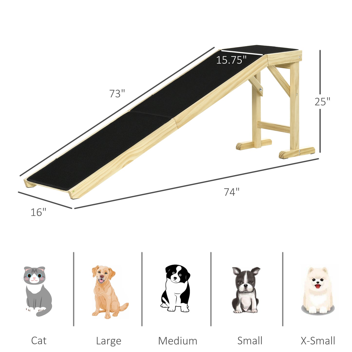 PawHut Dog Ramp for Bed, Pet Ramp for Dogs with Non-Slip Carpet and Top Platform, 74" x 16" x 25", Natural