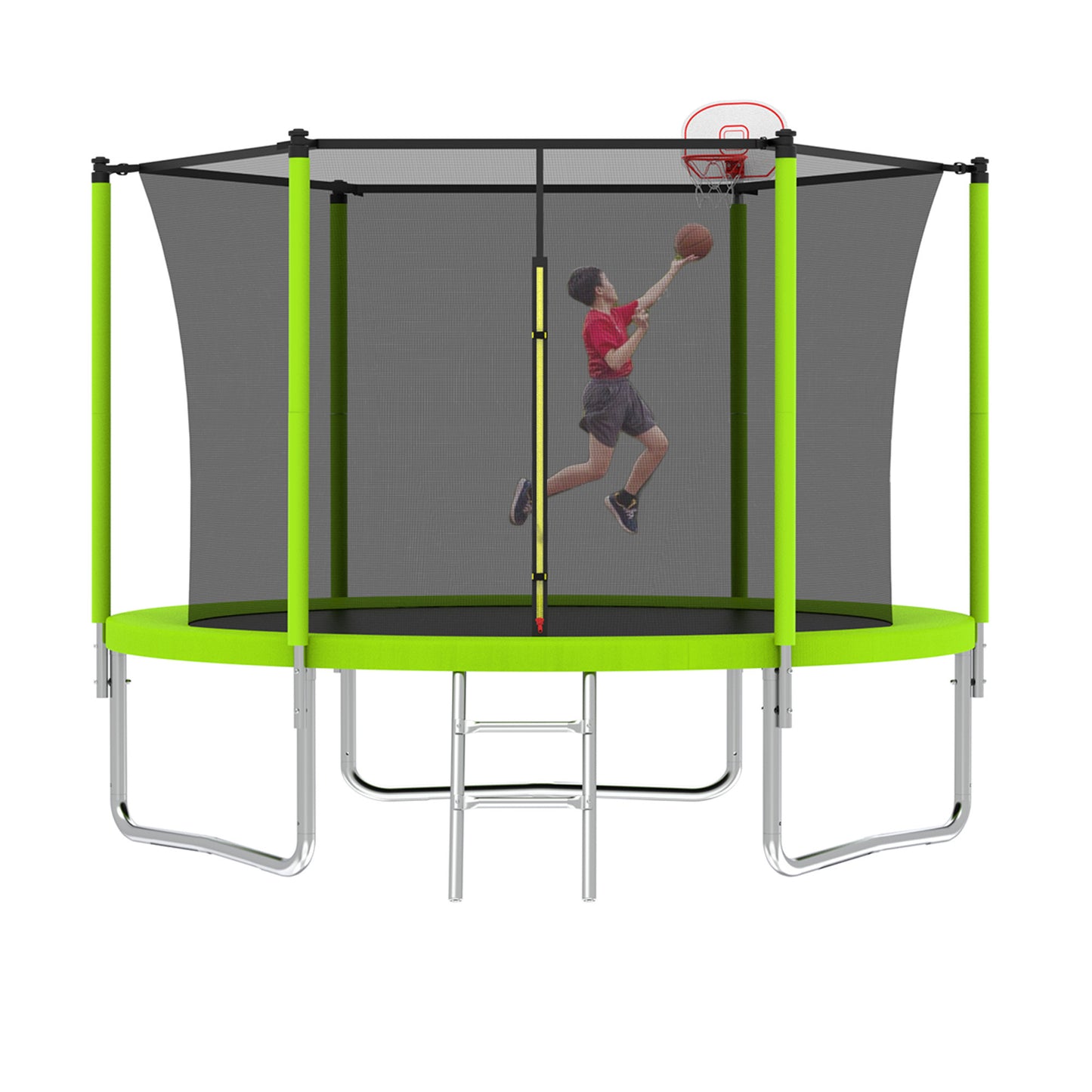 10FT Trampoline for Kids,  Basketball Hoop and Ladder, Outdoor Kids Trampoline with Safety Enclosure,Fast Assembly for Backyard Fun,ASTM Approved