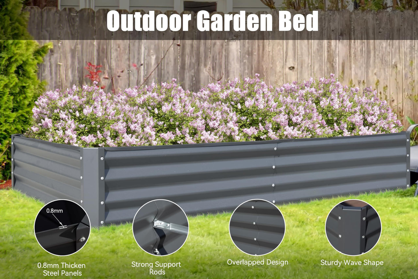 [SantaChoice] 6x3x1ft Galvanized Raised Garden Bed, Outdoor Planter Garden Boxes Large Metal Planter Box for Gardening Vegetables Fruits Flowers,Gray