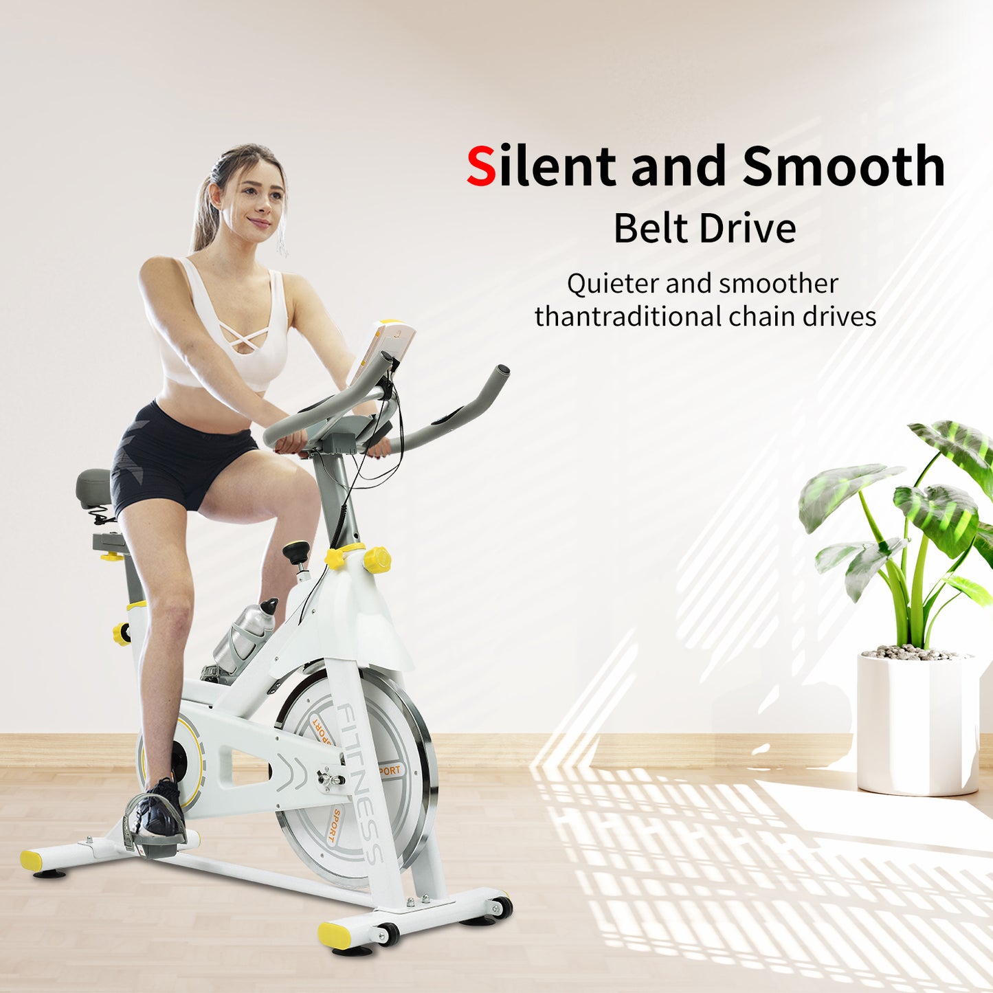 Indoor Exercise Bike Cycling Bike with Comfortable Seat Cushion Yellow+White