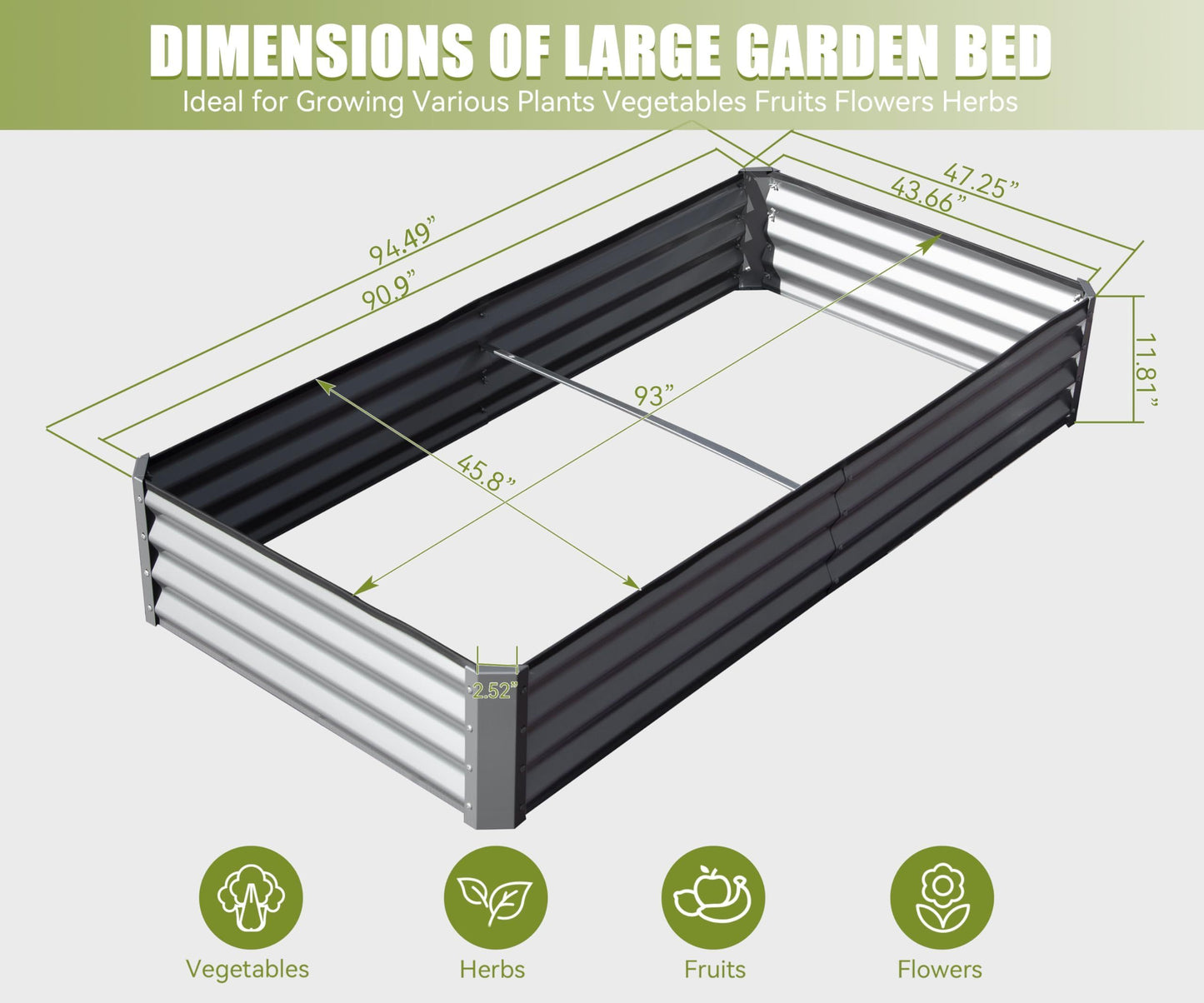 8x4x1 ft Galvanized Raised Garden Bed, Outdoor Planter Garden Boxes Large Metal Planter Box for Gardening Vegetables Fruits Flowers, Silver