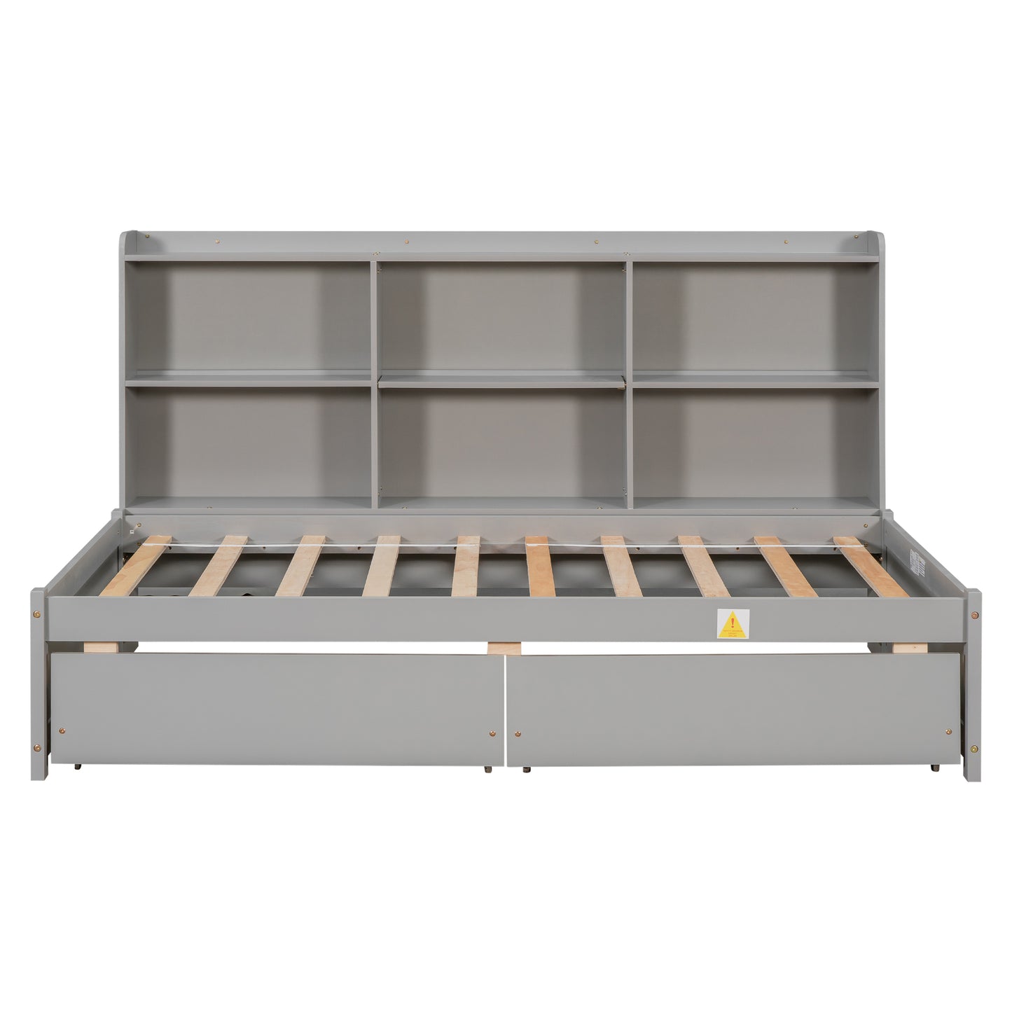 Twin Bed with Side Bookcase, Drawers ,Grey