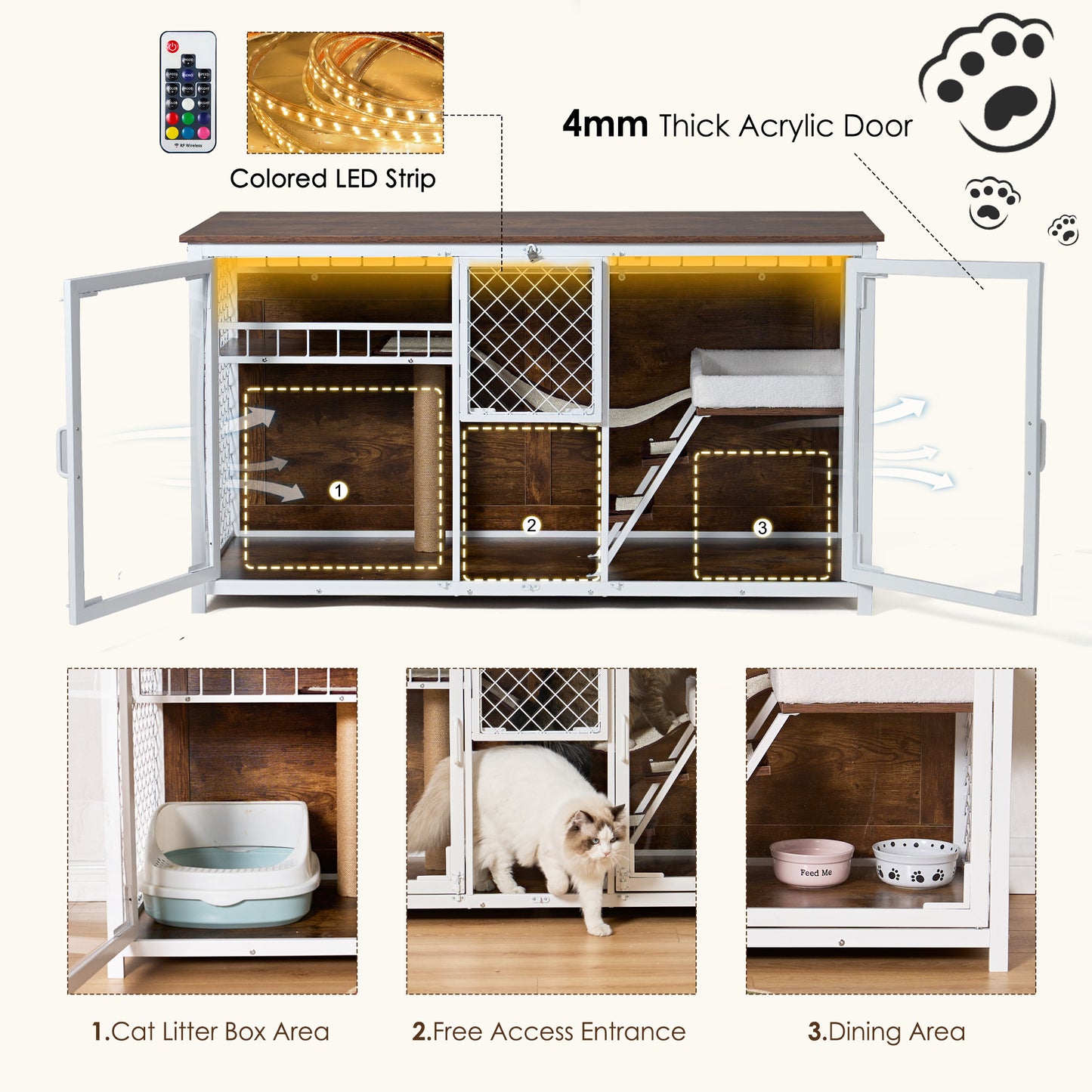 Wooden Cat House, cat villa, cat cages indoor, TV stand with cat house