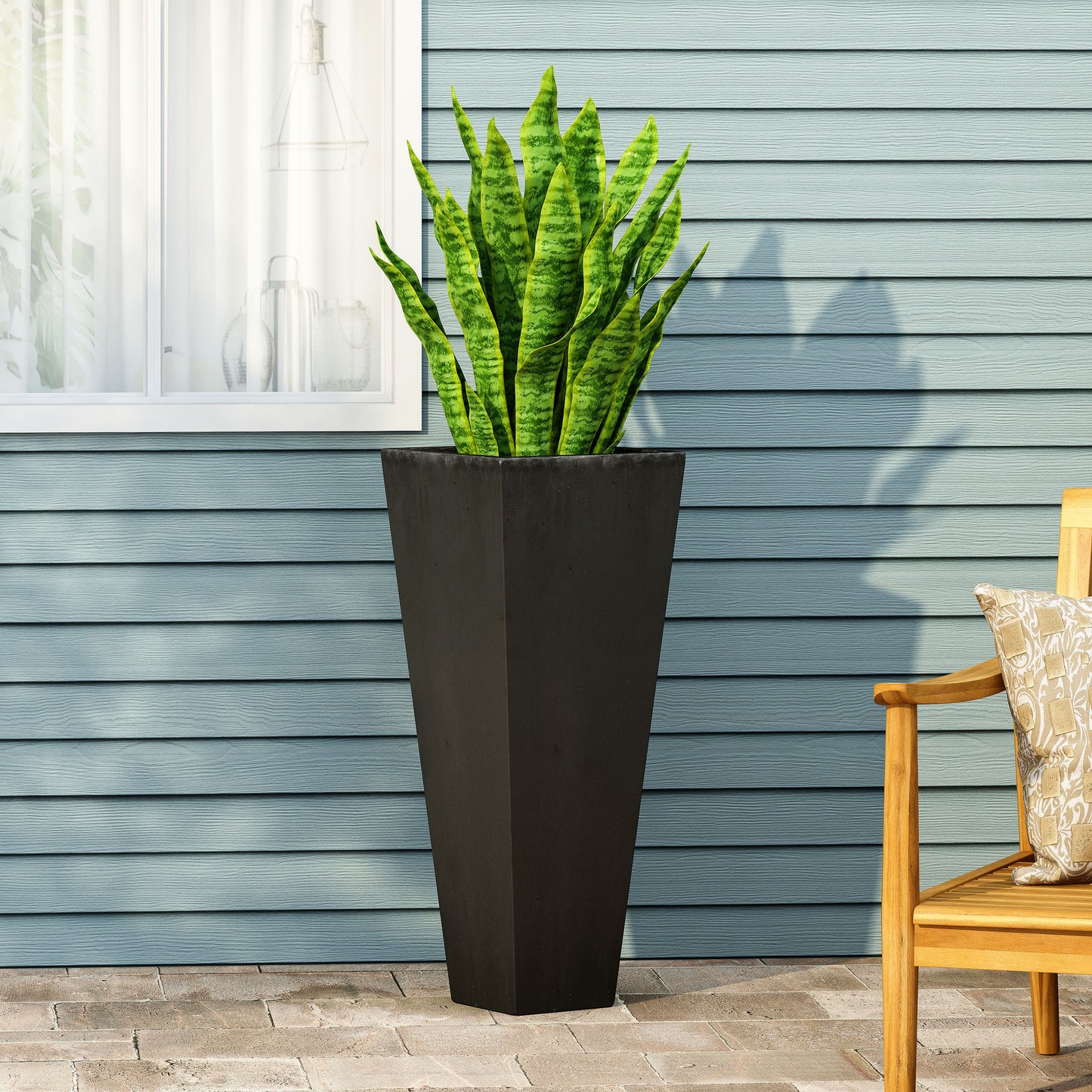 13" x 32.5" Outdoor Modern MGO Cast Stone Planter, Black