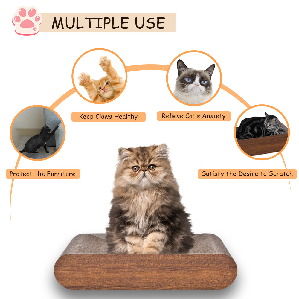 Fluffydream Cat Scratcher, Cardboard Lounge Bed, Bone Shape Design, Recyclable Corrugated Scratching Pad, Stable and Durable, Furniture Protector, Reversible, Wood