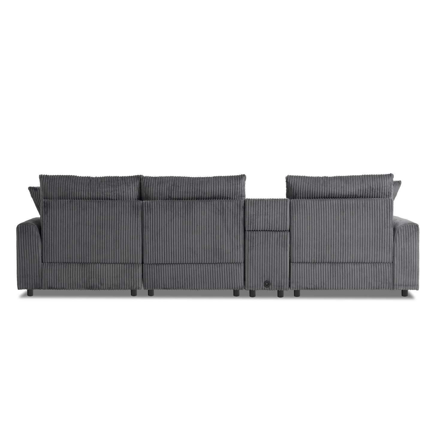 [SantaChoice] 114*64'' Corduroy Sectional Sofa with Bluetooth Speakers,L Shaped Couch with Console,USB Charger,Cup Holders,Storage,Ottoman,Deep and Wide Seat Cloud Sofa for Living Room,Apartment,2 Colors