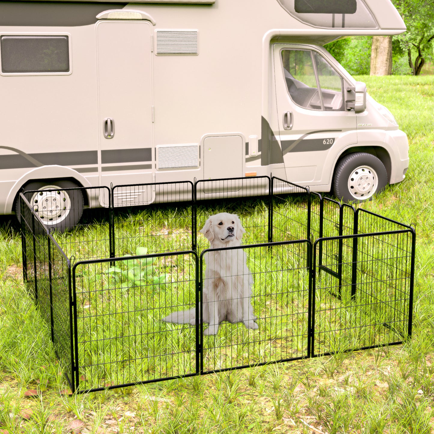 Dog Pens Outdoor 32" Height Foldable 12 Panels Heavy Duty Metal Portable Dog Playpen Indoor Anti-Rust Exercise Dog Fence with Doors for Large/Medium/Small Pets Play Pen for RV Camping Yard