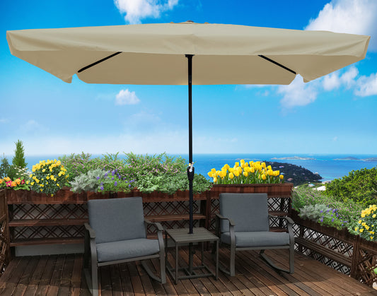 10 x 6.5ft Rectangular Patio Umbrella Outdoor Market  Umbrellas with Crank and Push Button Tilt for Garden   Swimming Pool Market