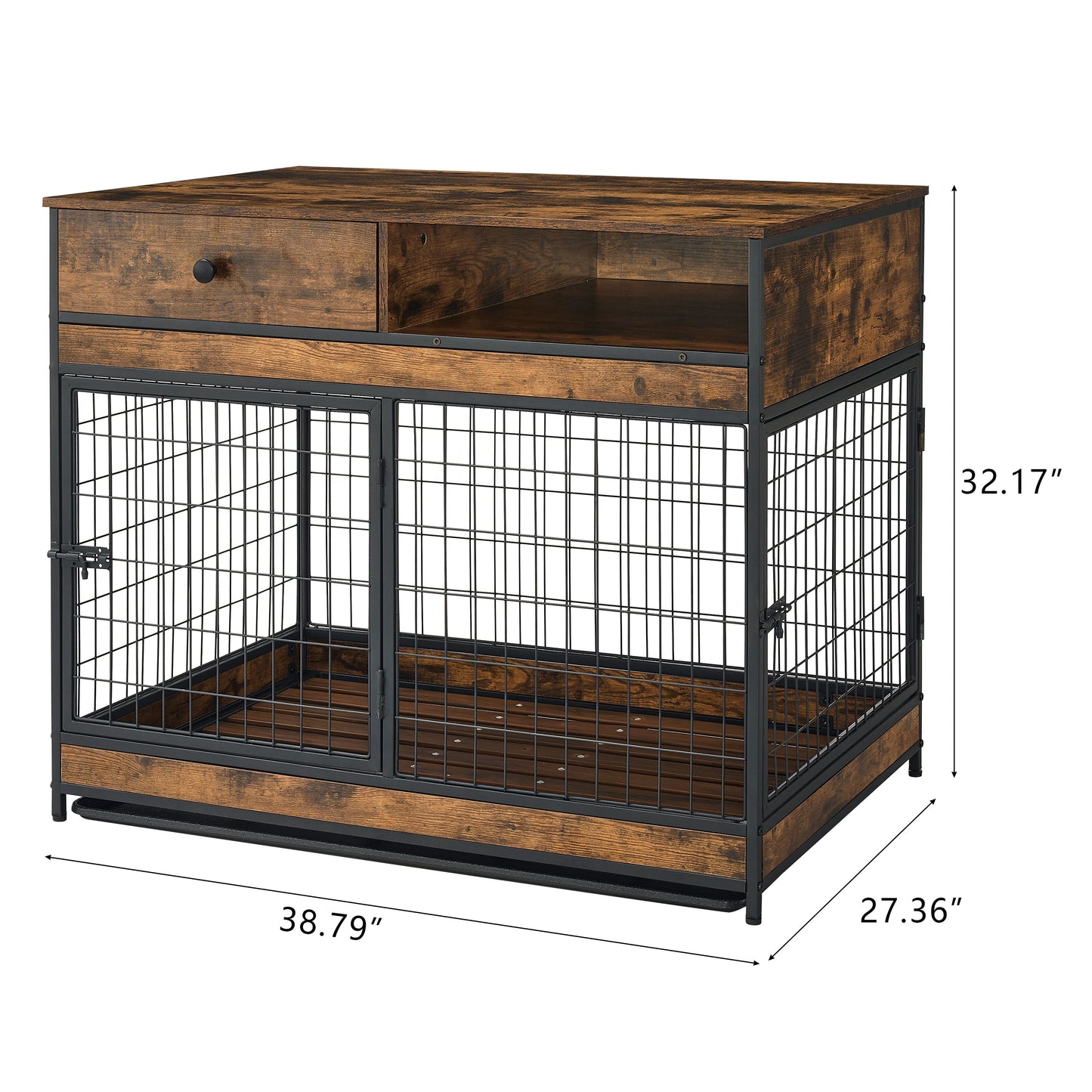 Furniture Dog Cage Crate with Double Doors. Antique Brown,38.78'' W x 27.36'' D x 32.17'' H.