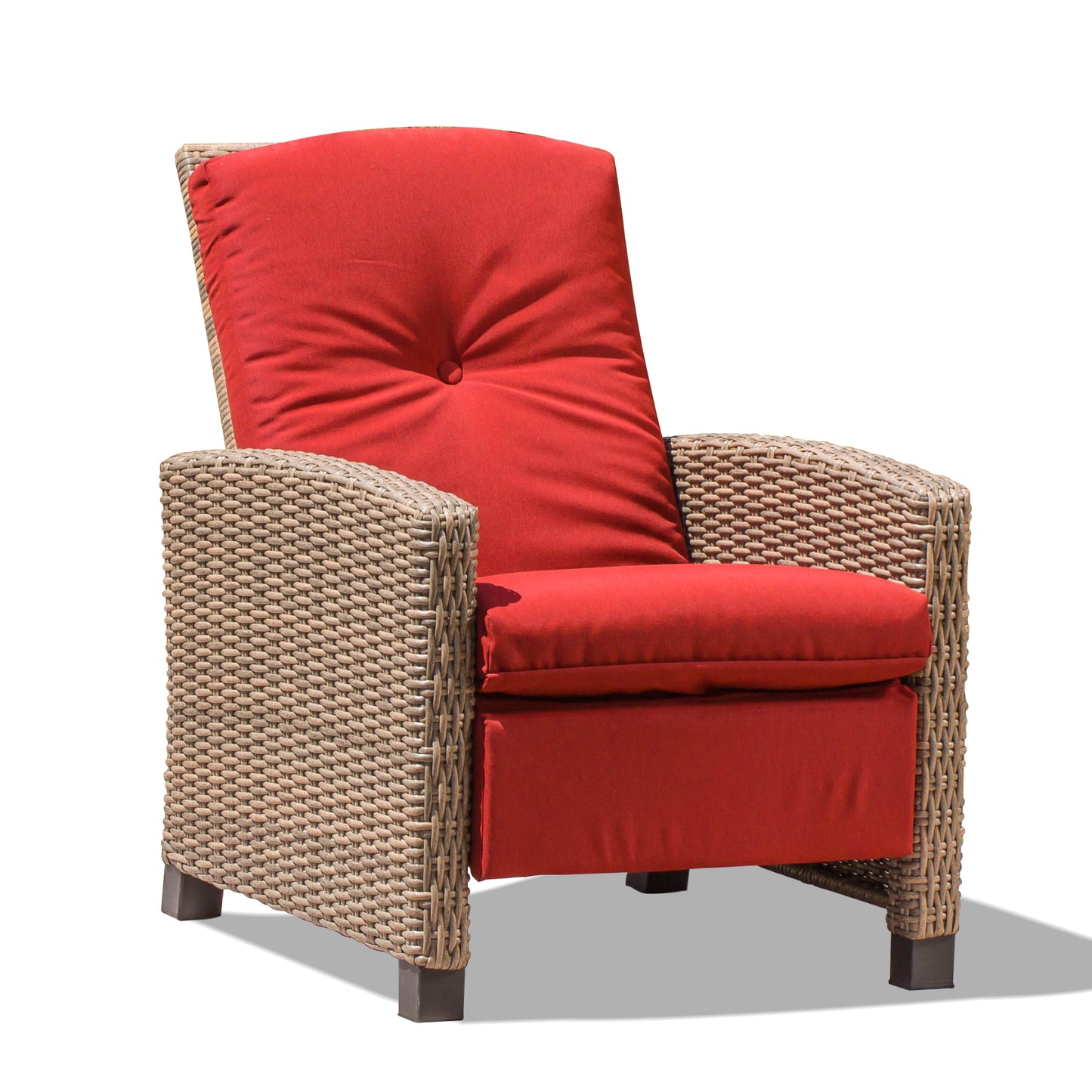 Indoor & Outdoor Recliner, All-Weather Wicker Reclining Patio Chair, Red Cushion (Red,1 Chair)