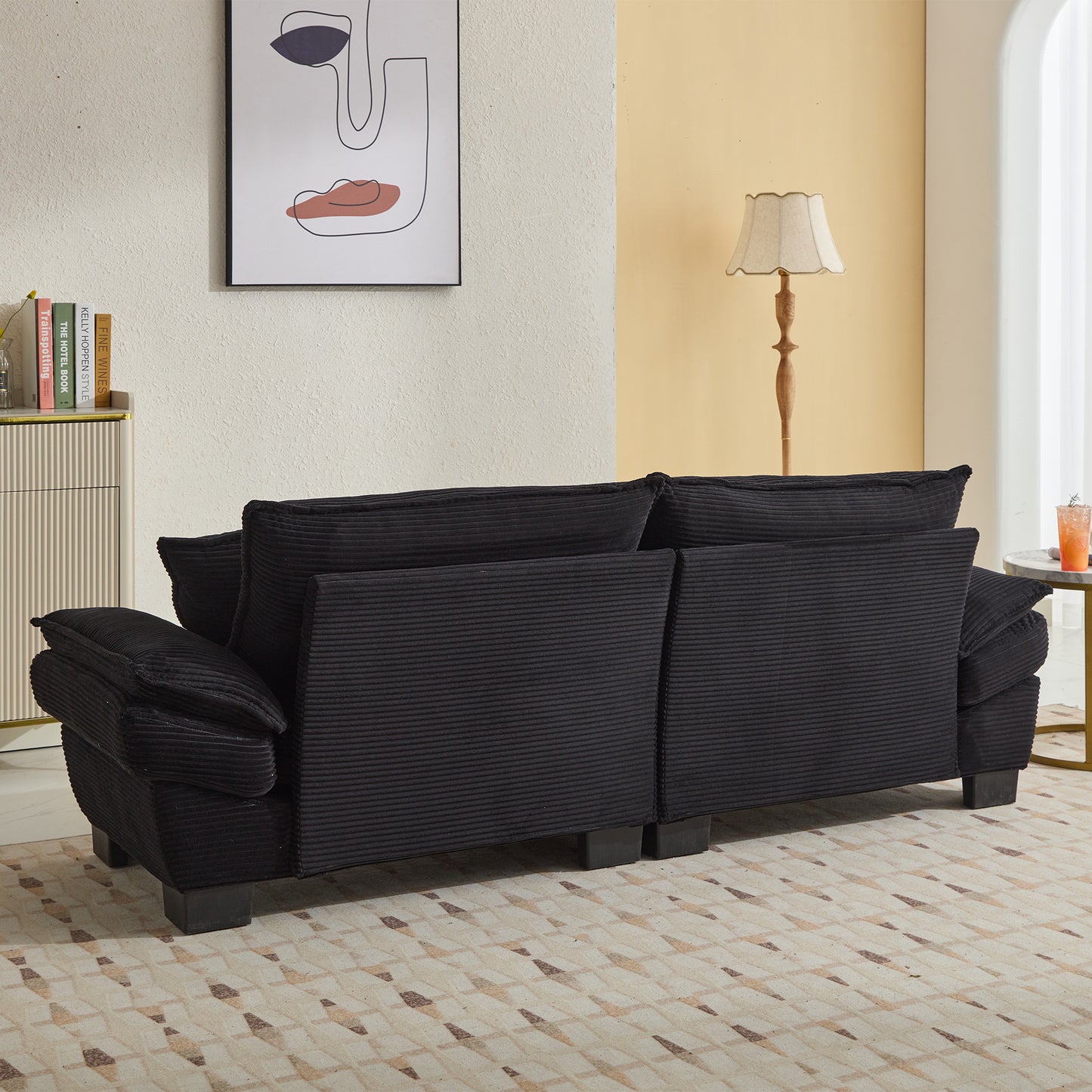 Corduroy Sofa Sleeper Couch Loveseat Sofa with Pillows Comfy Upholstered Deep Seat Sofa for Bedroom,Living Room,Apartment,Office,Dorm-Black Corduroy