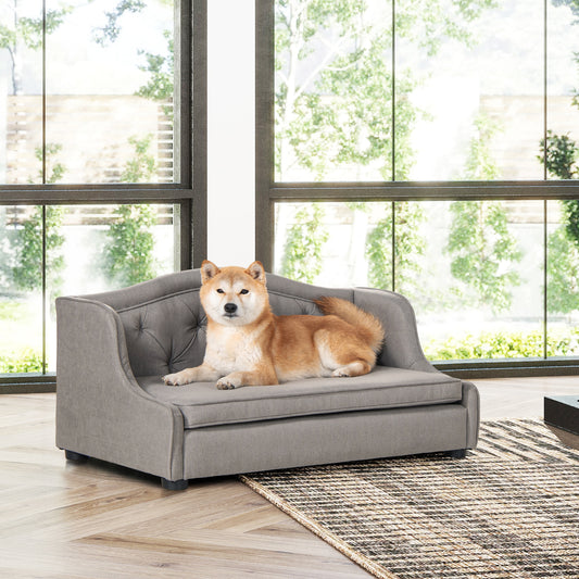 Robin 35" Tufted Wingback Pet Sofa Bed, Medium, Uptown Gray Stain Resistant High Performance Polyester