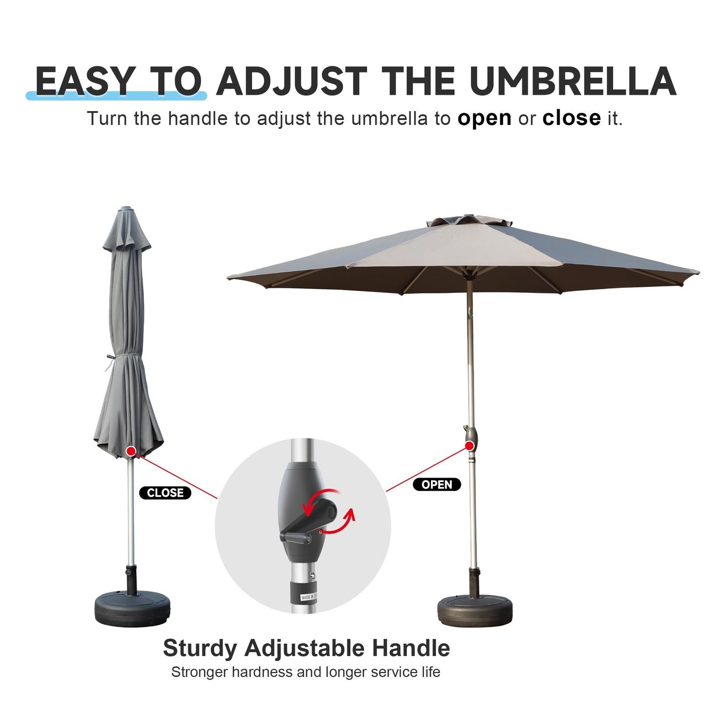 [SantaChoice] 9FT Patio Umbrella, Outdoor Table Umbrella with Push Button Tilt and Crank, UV Protection Waterproof Market Sun Umbrella with 8 Sturdy Ribs for Garden, Deck, Backyard, Pool (Gray)