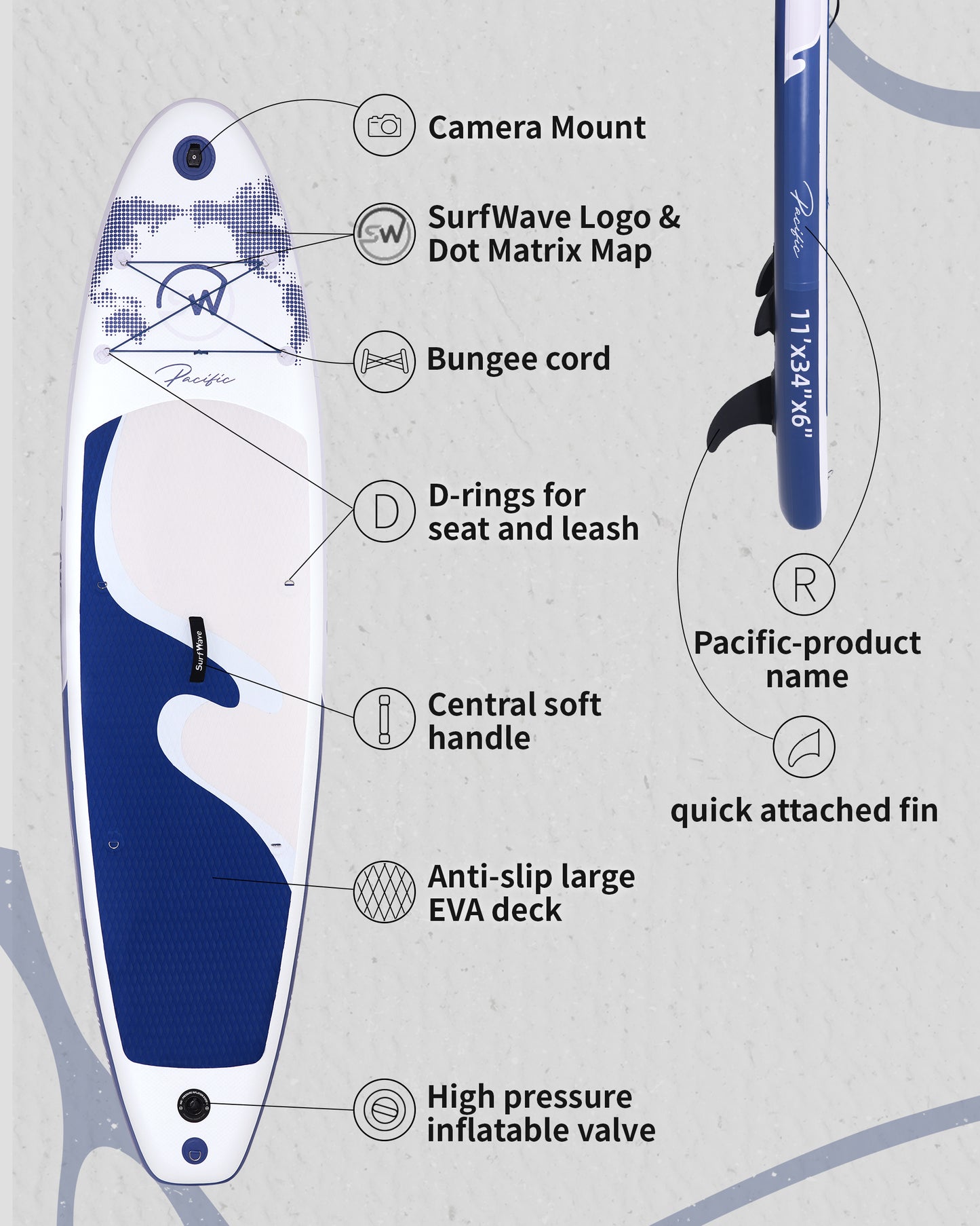 Inflatable Stand Up Paddle Board 11'x34"x6" With Accessories