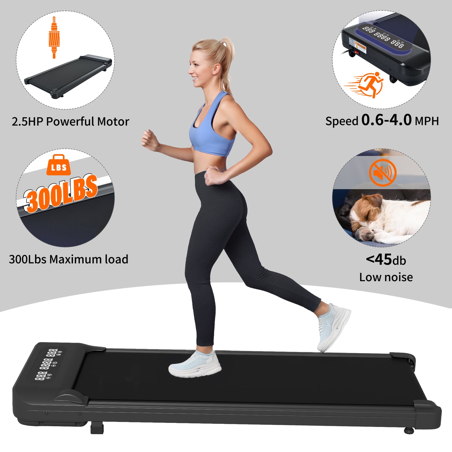 Walking Pad 300 lb Capacity, Desk Treadmill for Home Office, Protable Treadmill Under Desk, Walking Treadmills for Home,0.6 to 4.0 mph Portable Treadmill