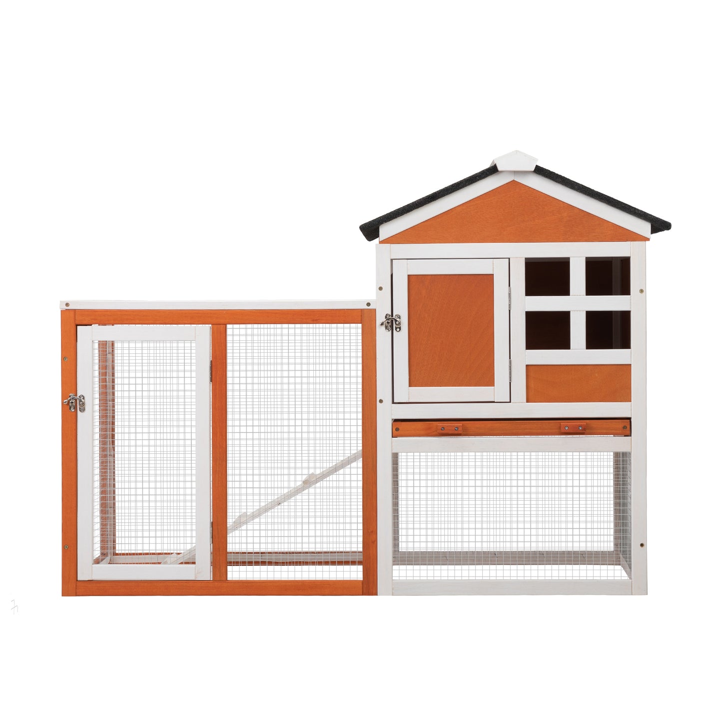 2-Story Wooden Rabbit Hutch Bunny Cage, Chicken Coop, Pet House for Small Animals, Orange + White