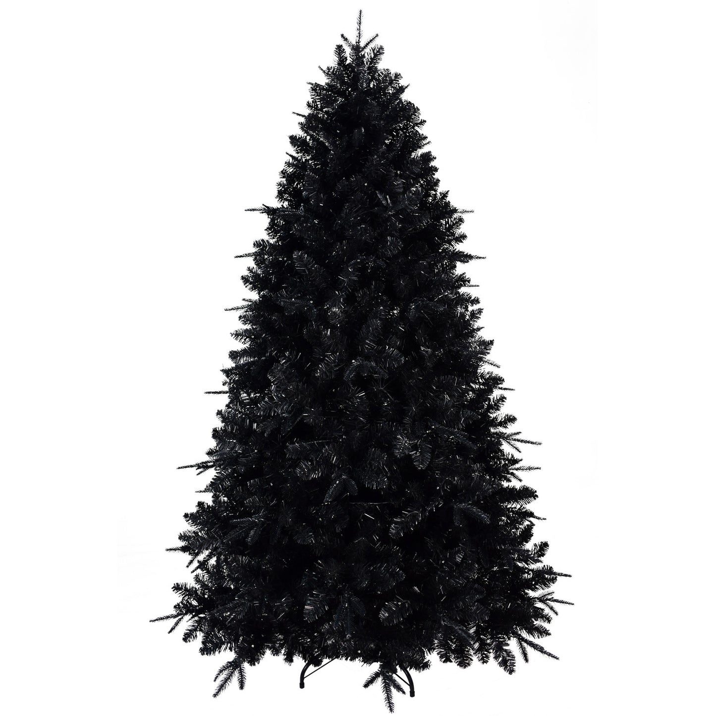 7.5ft Pre-Lit Black Christmas Tree, Full Halloween Xmas Artificial Tree 2156 Branch Tips, 500 Lights, Metal Hinges, Foldable Base, Holiday Decoration - Black