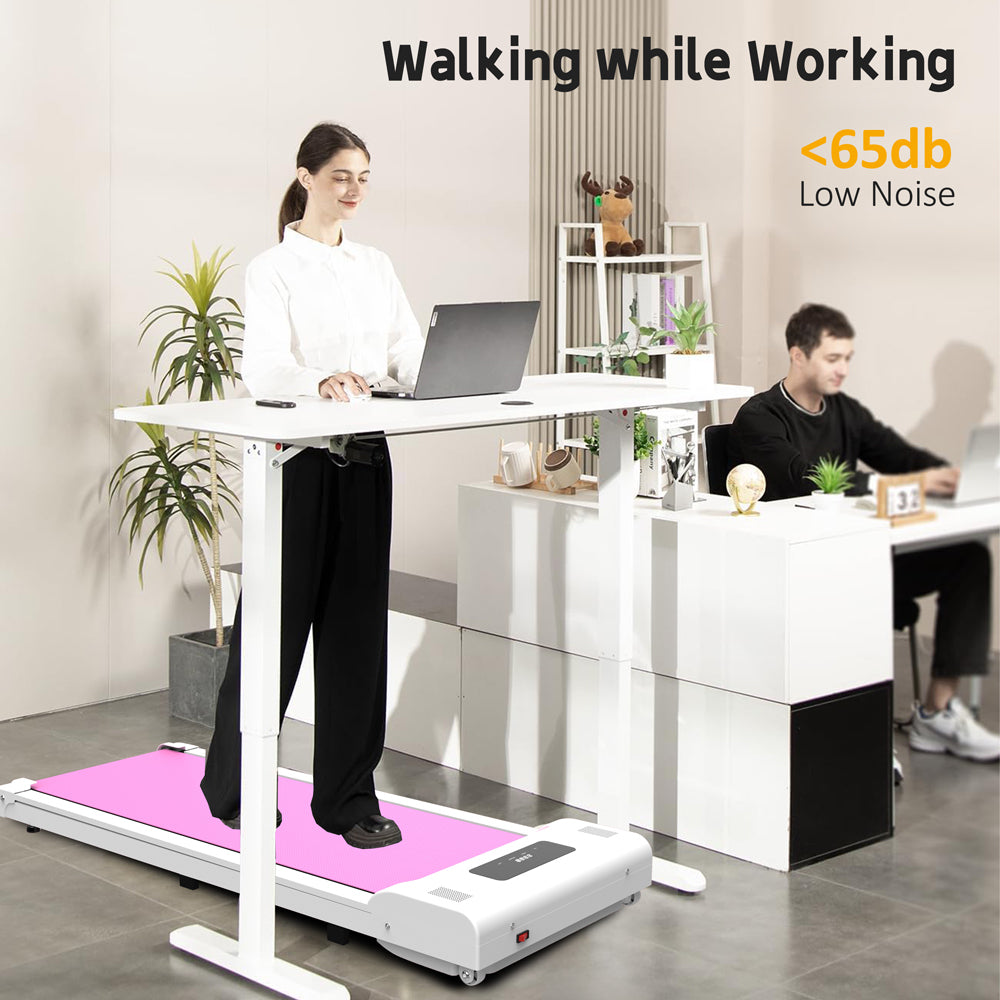 Under Desk Treadmill, Walking Pad, 2 in 1 Portable Treadmill with Handle Remote Control LED Display, Walking Jogging Machine for Home Office Use(265 lbs)-Pink