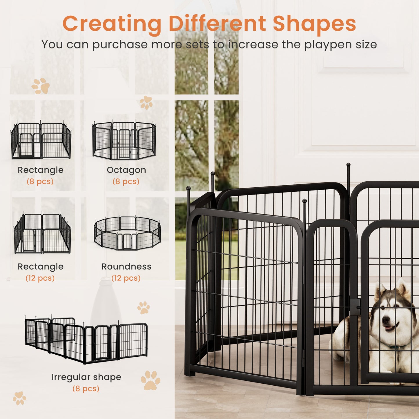 Dog Playpen Outdoor, 8 Panel Dog Fence 31.'' Pet Pen for Small Dogs Pet Exercise Pen for Puppy/Rabbit/Small Animals Portable Playpen for RV Camping Garden Yard, Indoor. Black, 26.3'' W x 31.5'' H.