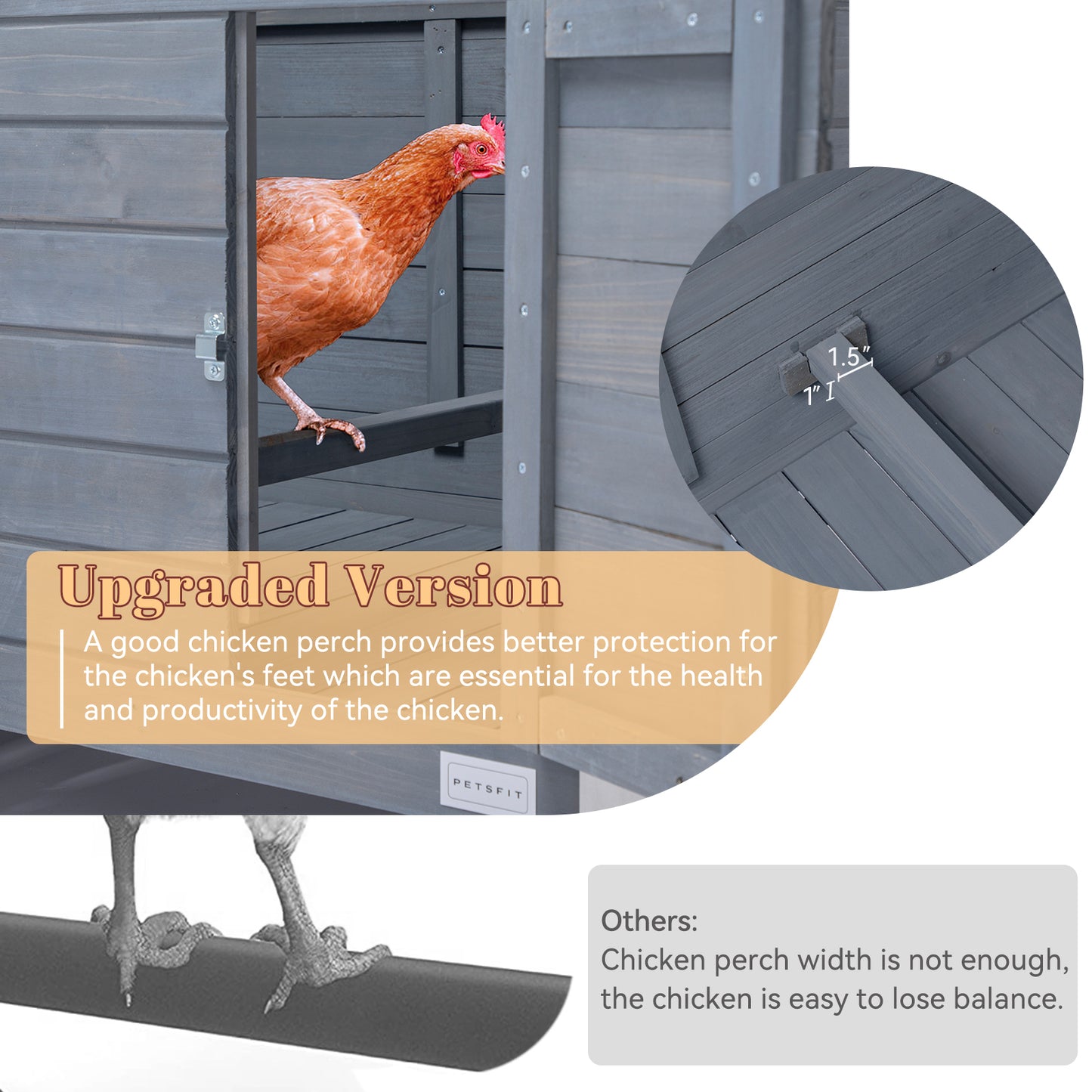 Large Wooden Chicken Coop with Perches and Nesting Box, Weatherproof Chicken/Rabbit/Duck House