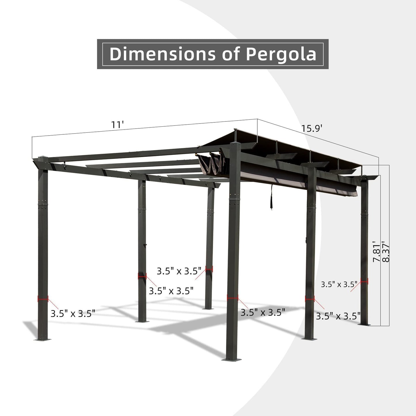 [SantaChoice] 11 X 16 FT Outdoor Living Outdoor Retractable Pergola with Weather-Resistant Canopy Aluminum Garden Pergola Patio Grill Gazebo for Courtyard -Dark Gray