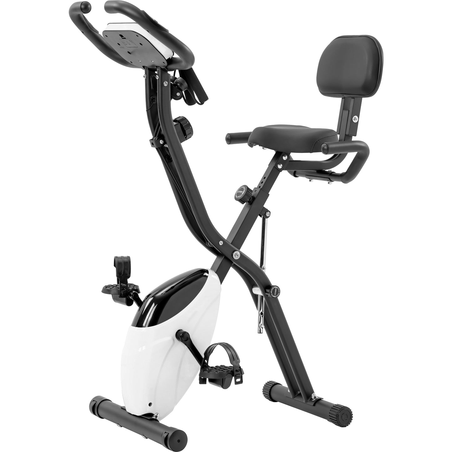 Folding Exercise Bike, Fitness Upright and Recumbent X-Bike with 16-Level Adjustable Resistance, Arm Bands and Backrest