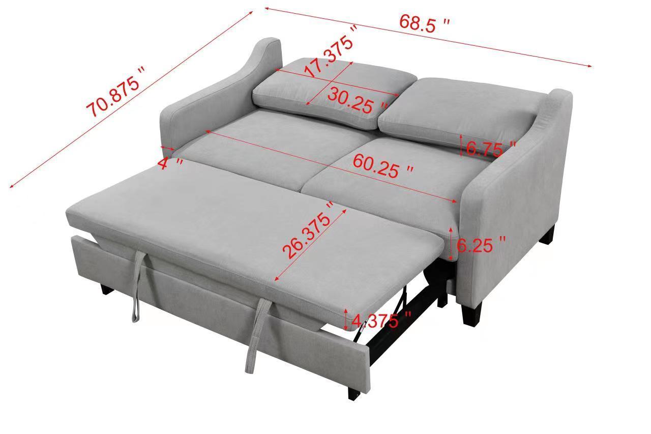 [SantaChoice] 69"3 in 1 Convertible Queen Sleeper Sofa Bed, Modern Fabric Loveseat Futon Sofa Couch w/Pullout Bed, Small Love Seat Lounge Sofa w/Reclining Backrest, Furniture for Living Room, Light Gray