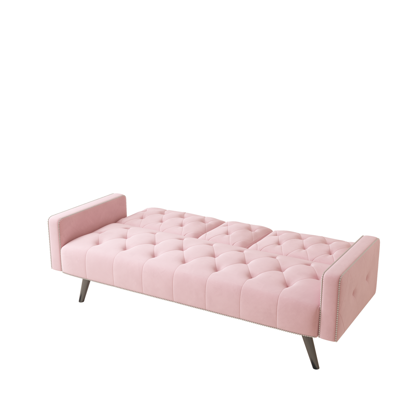 [SantaChoice] 1730 Sofa Bed Armrest with Nail Head Trim with Two Cup Holders 72" Pink Velvet Sofa for Small Spaces