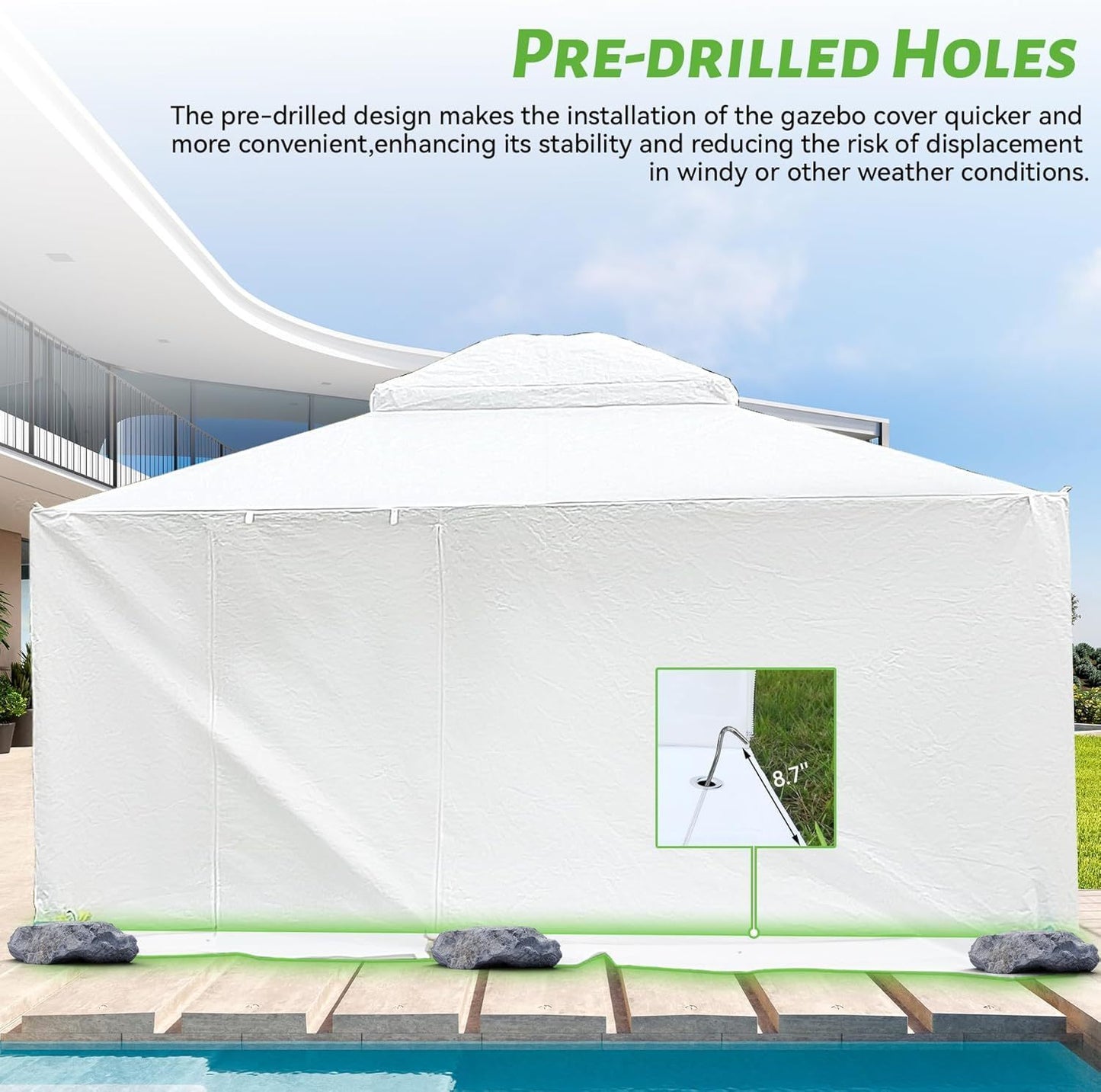 12'x20' Gazebo Cover for Hardtop Gazebos, Outdoor Universal Winter Gazebo Cover with Sidewalls and Mesh Windows, All Season Waterproof Enclosed Gazebo Cover, White