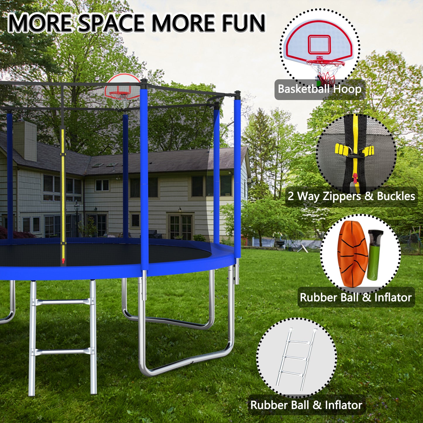 12FT Trampoline for Kids & Adults with Basketball Hoop and Ball ,Recreational Trampolines with Safety Enclosure for Back Yard Outdoor