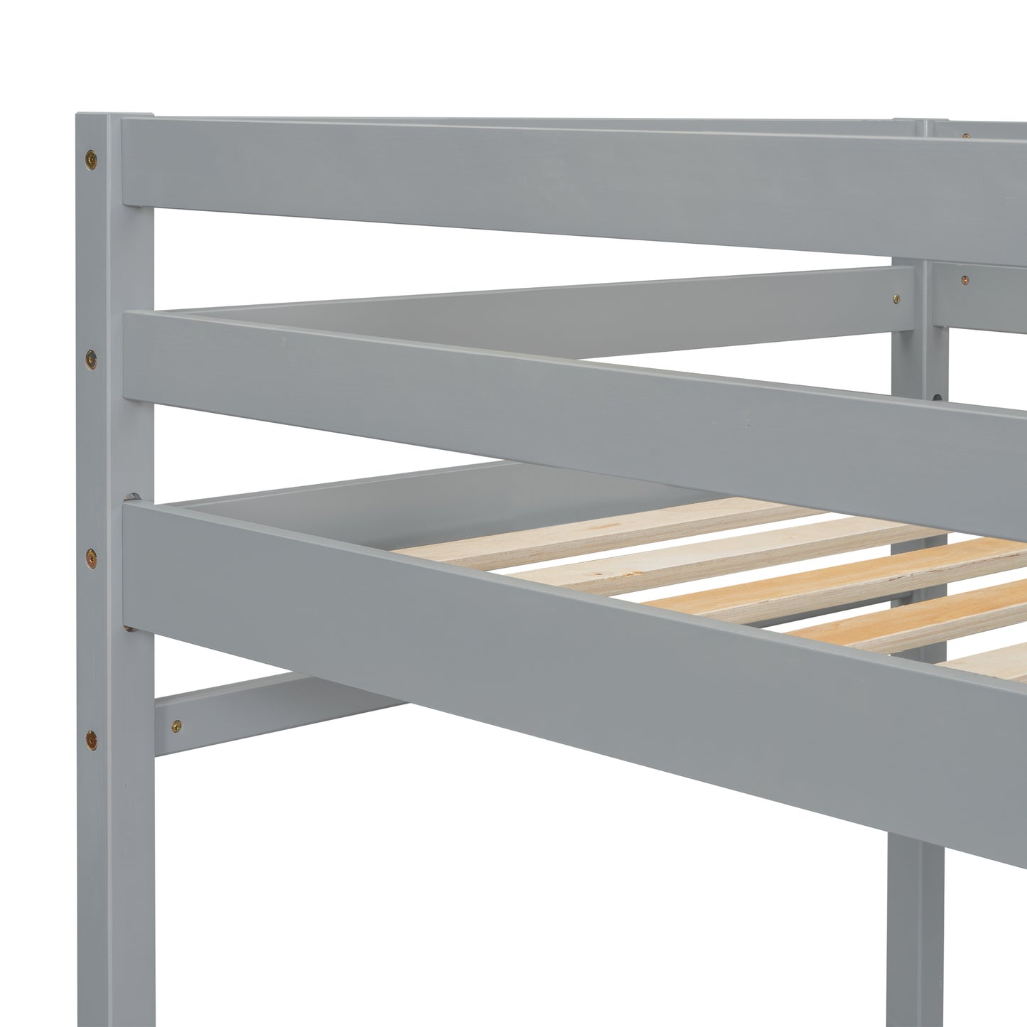 Twin Size High Loft Bed with Ladder landing Platform, Ladders, Guardrails,Grey