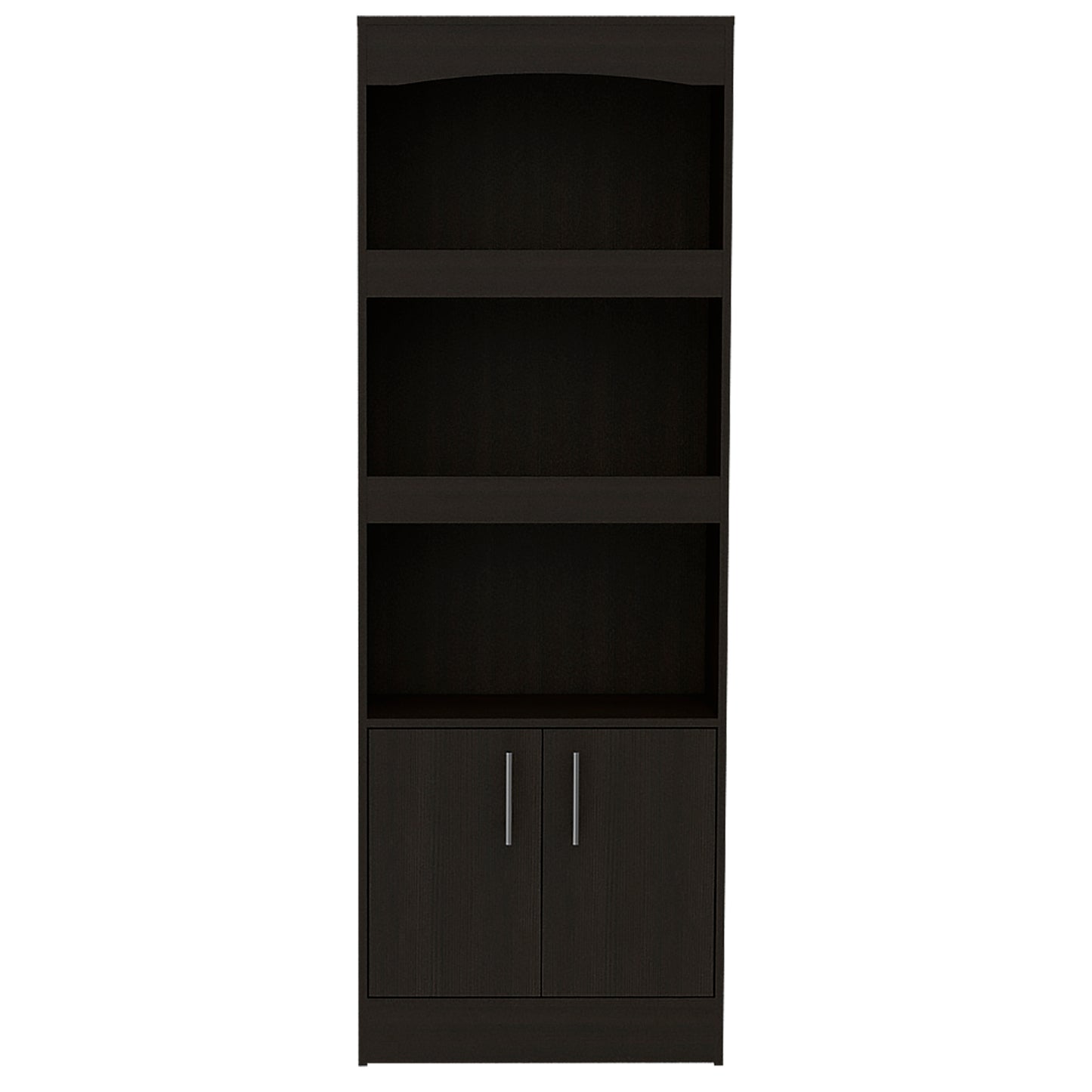 Simma Bookcase, Metal Hardware, Three Shelves, Double Door Cabinet -Black