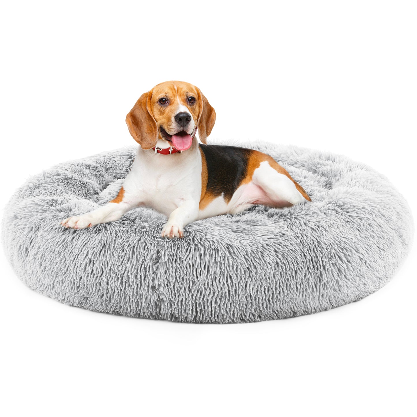 Anti-Slip Round Fluffy Plush Faux Fur Cat Bed, Small  gray