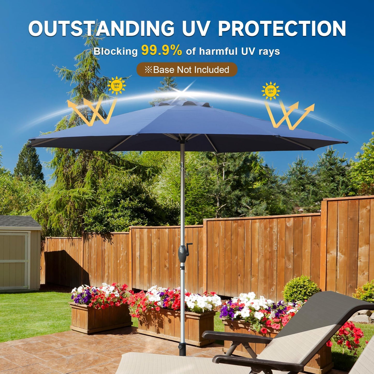 [SantaChoice] 9FT Patio Umbrella, Outdoor Table Umbrella with Push Button Tilt and Crank, UV Protection Waterproof Market Sun Umbrella with 8 Sturdy Ribs for Garden, Deck, Backyard, Pool (Navy Blue)