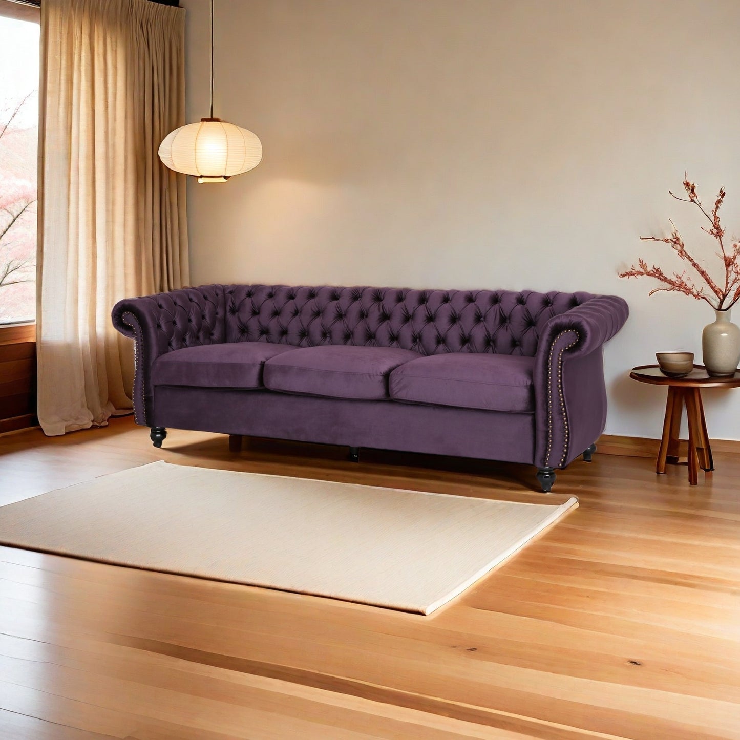 [SantaChoice] Luxurious 3-Seater Purple Velvet Sofa, Featuring a Classic Design with Modern Elegance, Perfect for Adding Sophistication and Style to Any Living Room, Plush Comfort and Durable Craftsmanship