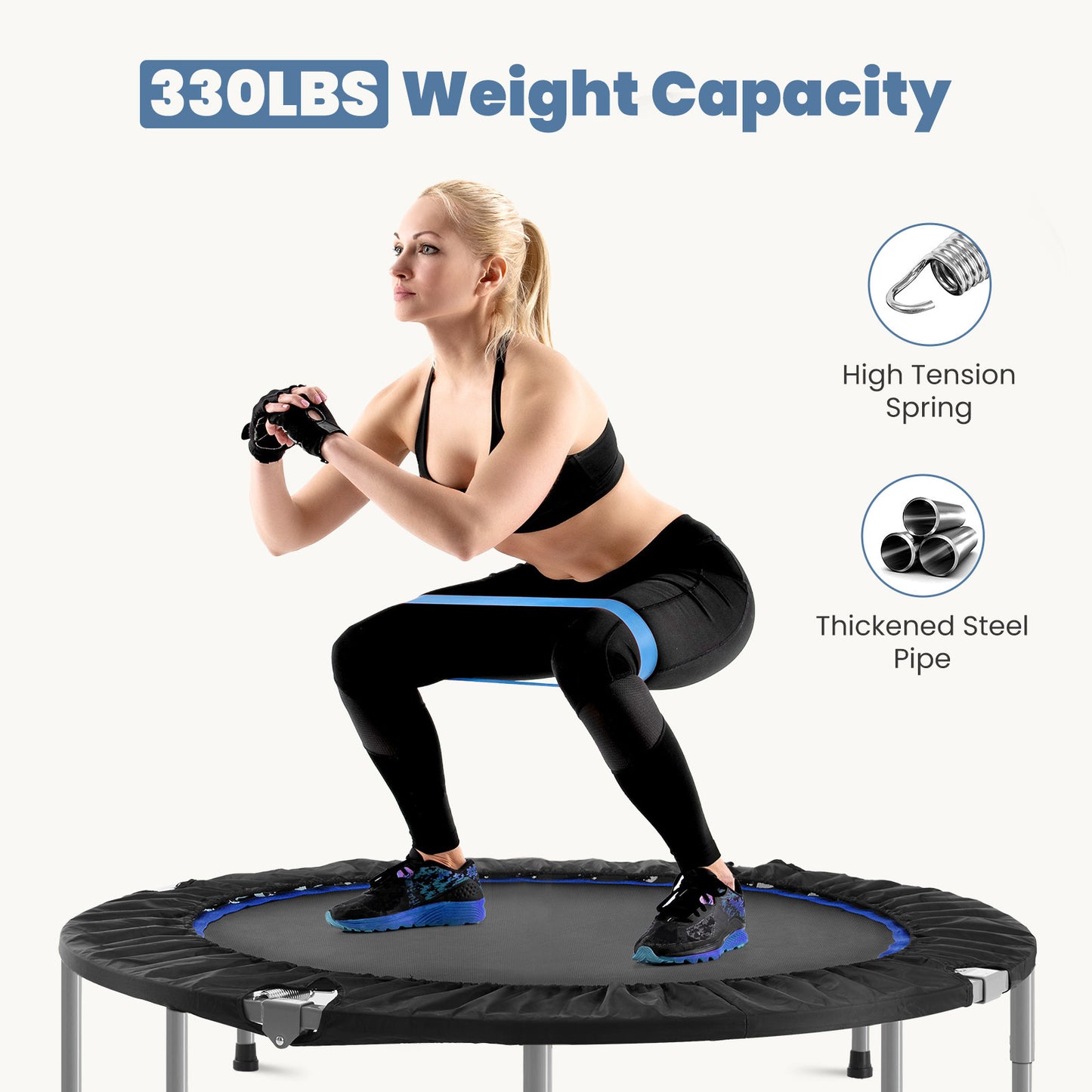 40" Foldable Mini Trampoline for Adults, Trampoline for Adults with Adjustable Bar