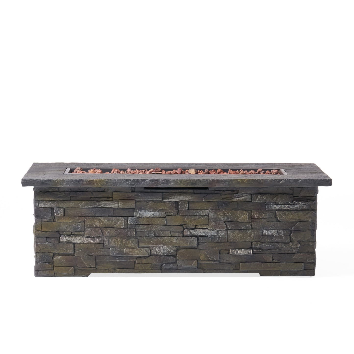 56" Outdoor 40,000 BTU Rectangular MgO Concrete Propane Fire Pit, Stone Pattern (Tank Cover not Included)