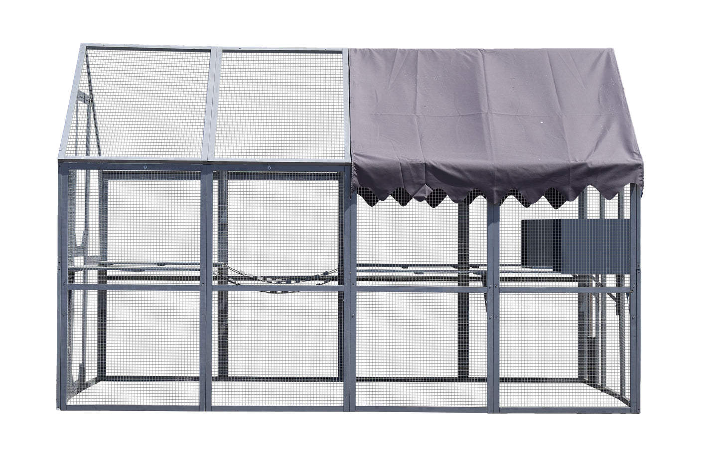 Outdoor Cat House Cat Enclosures 110" Large Kitten Playpen with Platforms,Upgrade Waterproof Cover-grey