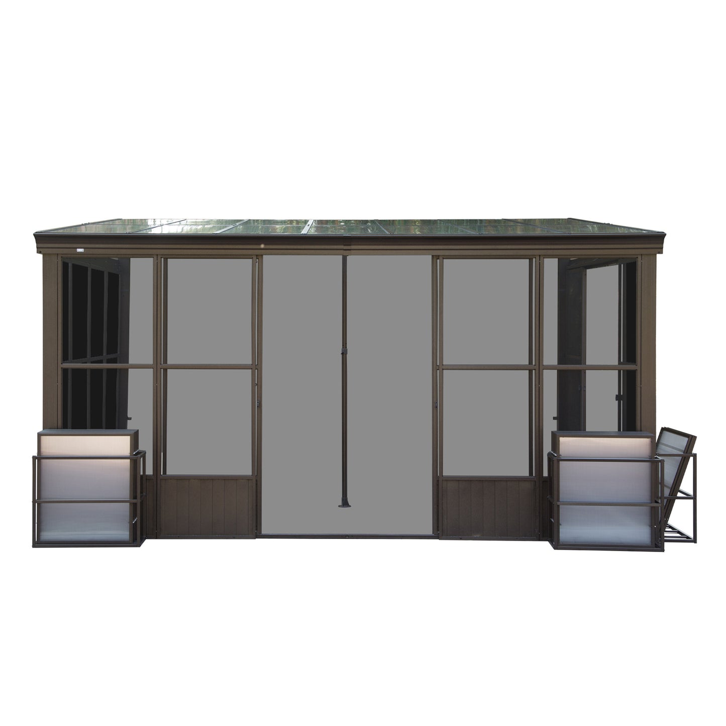 10x14FT All Season Sunroom, Outdoor Permanent Wall Mounted Solarium with Detachable Polycarbonate Windows, Aluminum Lean to Gazebo Sun Room with 2 Lockable Sliding Doors for Garden Patio Deck