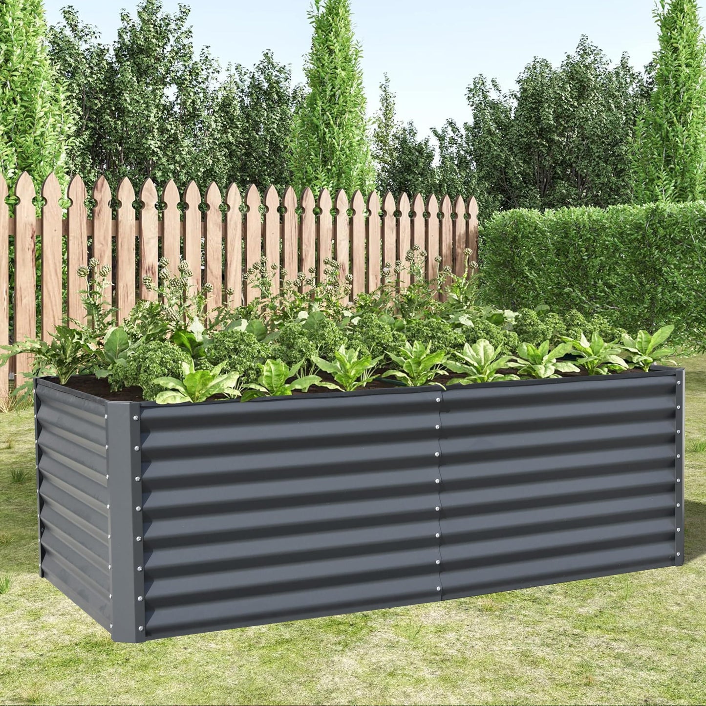 6x3x2ft Galvanized Raised Garden Bed, Outdoor Planter Garden Boxes Large Metal Planter Box for Gardening Vegetables Fruits Flowers, Gray