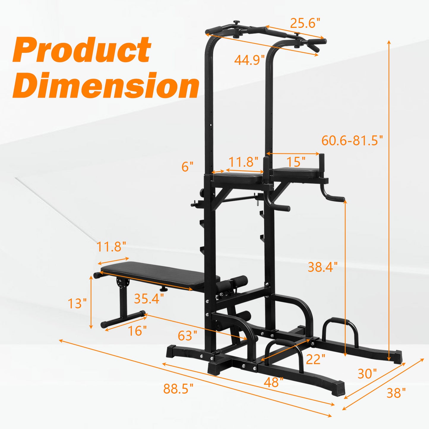 Power Tower Dip Station with Bench Pull Up Bar Stand Adjustable Height Heavy Duty Multi-Function Fitness Training Equipment for Home Office Gym