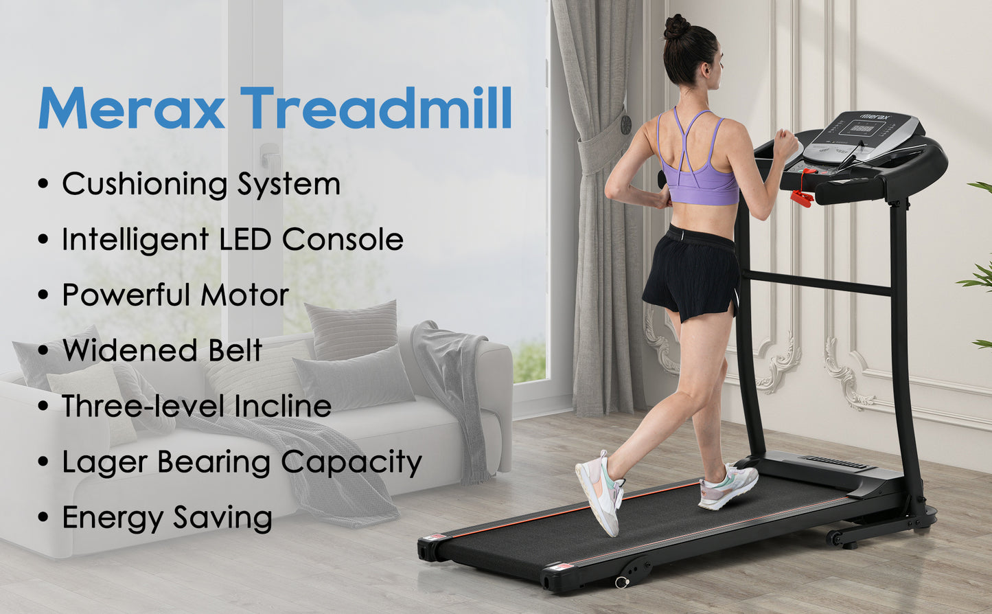 Folding Treadmill Electric Running Machine 2.5HP Motor 300LBS Weight Capacity Walking Jogging Machine with 3 Level Incline 12 Preset Programs for Home Gym